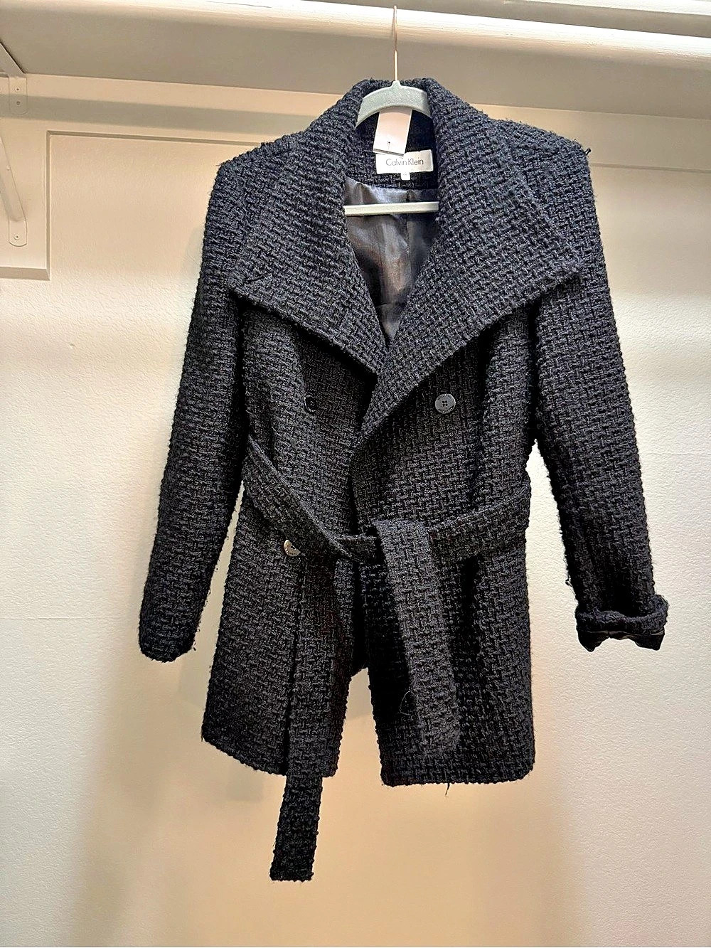 Calvin Klein Women's Textured Belted Pea Coat 12P Like New